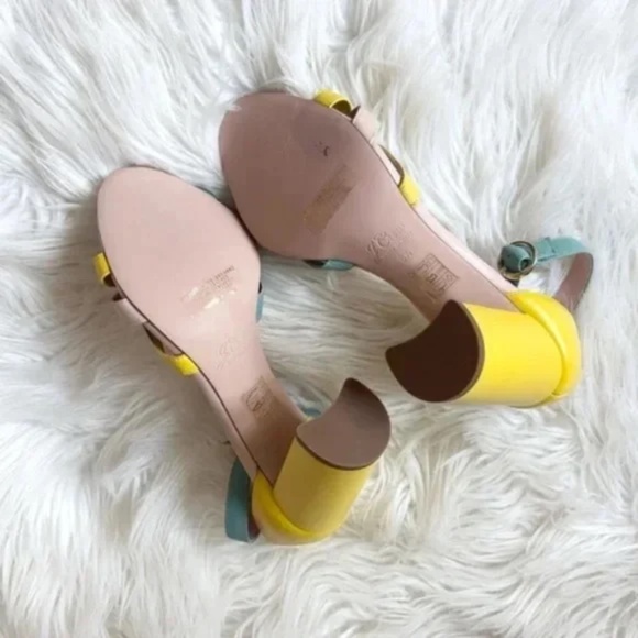 J. Crew Stella Color-Block Leather Tortoise Buckle Heels 8.5 - Picture 5 of 6